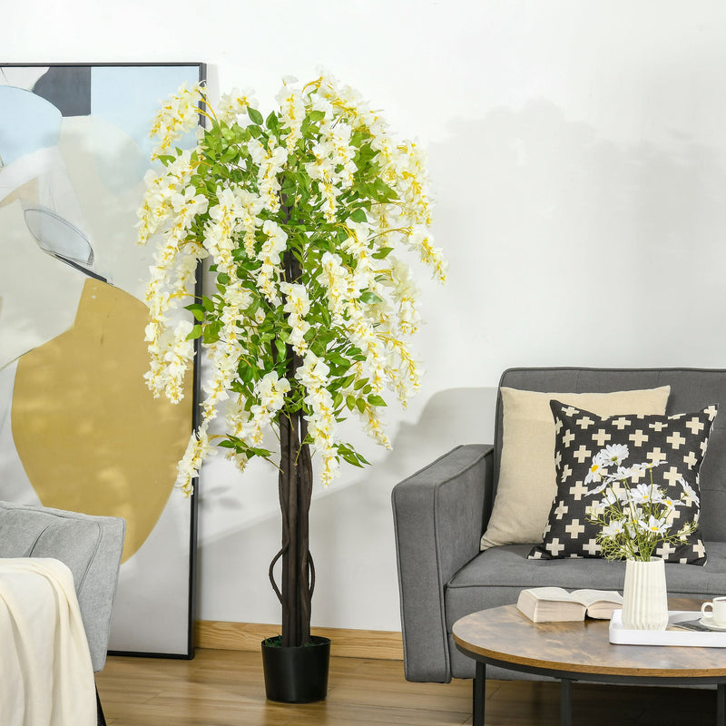 HOMCOM Artificial Realistic White Wisteria Tree for Indoor Outdoor Décor, 160cm