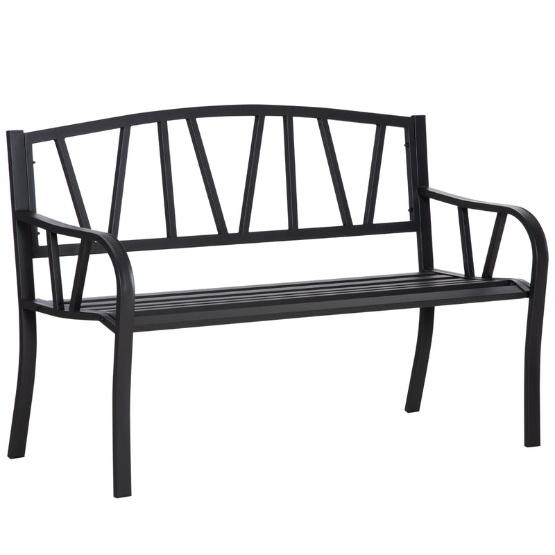 Outsunny Metal Loveseat 2-Seater Outdoor Furniture w/ Ergonomic Armrest