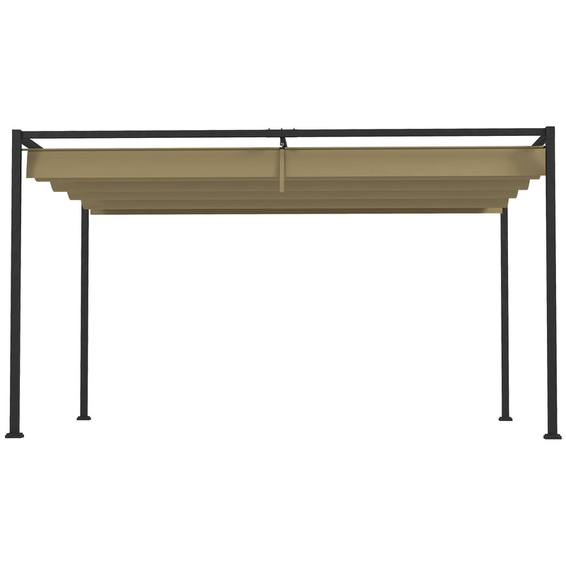 Outsunny 4x3(m) Metal Pergola Gazebo Patio Sunshelter Retractable Canopy Khaki