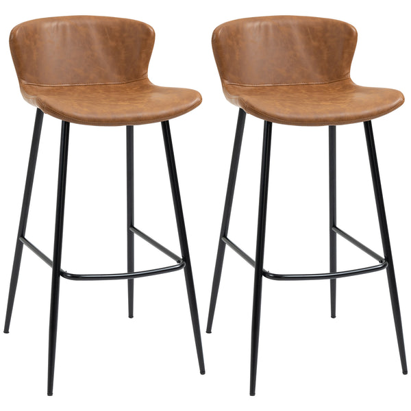 HOMCOM Bar Stools Set of 2, PU Leather Bar Chairs with Back and Steel Legs