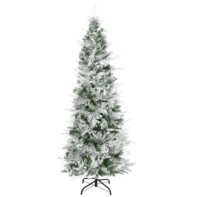 HOMCOM Christmas Tree Pencil Snow Flocked 6' with Realistic Cypress Branches