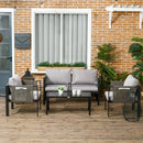 Outsunny 4 Piece Garden Sofa Set w/ Tempered Glass Coffee Table Padded Cushions