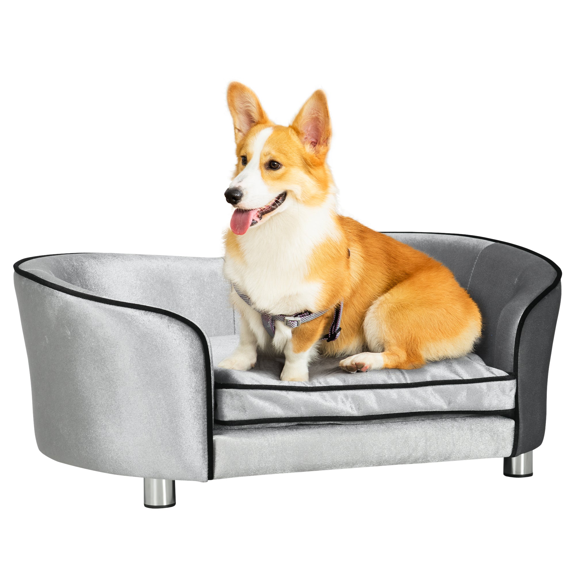 PawHut Dog Sofa Pet Chair, Kitten Bed Couch w/ Wooden Frame, Removable