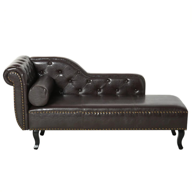 Vintage Style PU Leather Chaise Deluxe Faux Longue Sofa Bed Bolster Cushion - Dark Brown