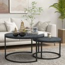 HOMCOM 2 Pcs Stacking Coffee Table Set Steel Frame Marble-Effect Top Foot Pads