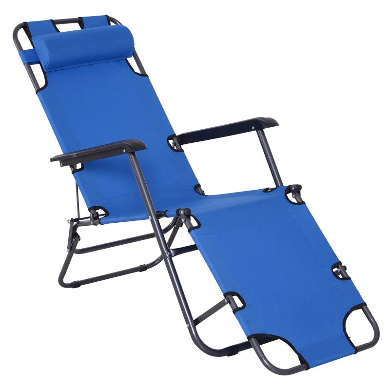 Outsunny Metal Frame 2 In 1  Sun Lounger Chair w/ Pillow Blue