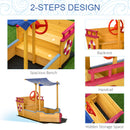 Outsunny Kids Wooden Sandbox Play Station, Covered Children Sand Boat Outdoor, For Backyard, W/ Canopy Shade, Storage Bench, Bottom Liner, Aged 3-8 Years Old, Orange