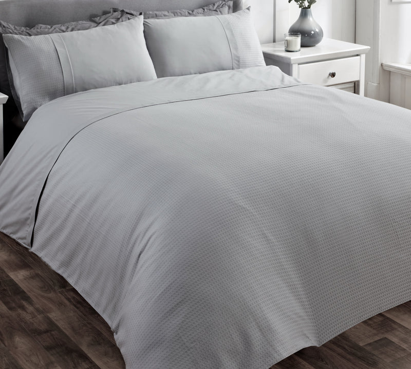Lewis's Waffle 100 % Cotton Duvet Set - Silver