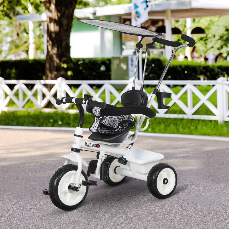 Baby Tricycle with Handle - White/Black