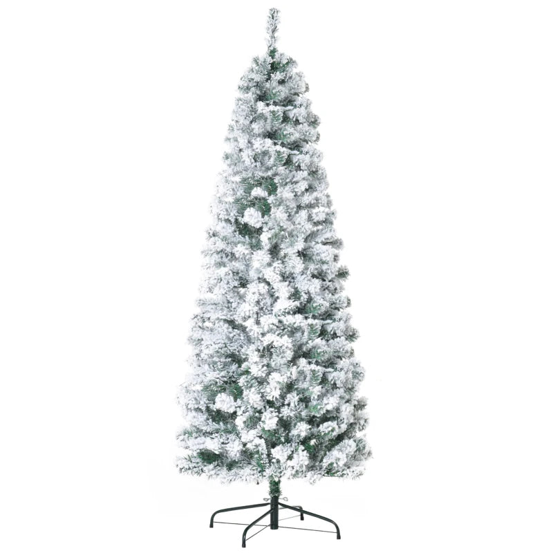 HOMCOM Christmas Tree Snow Flocked Slim 6' with 250 Warm White LED Lights
