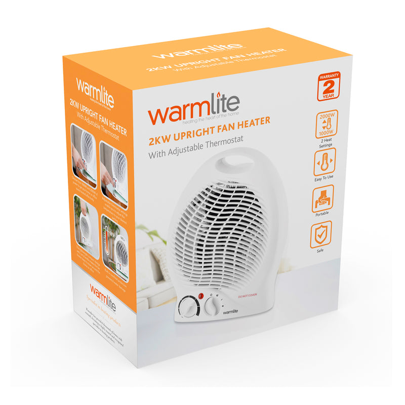 Warmlite 2000W Upright Fan Heater - White