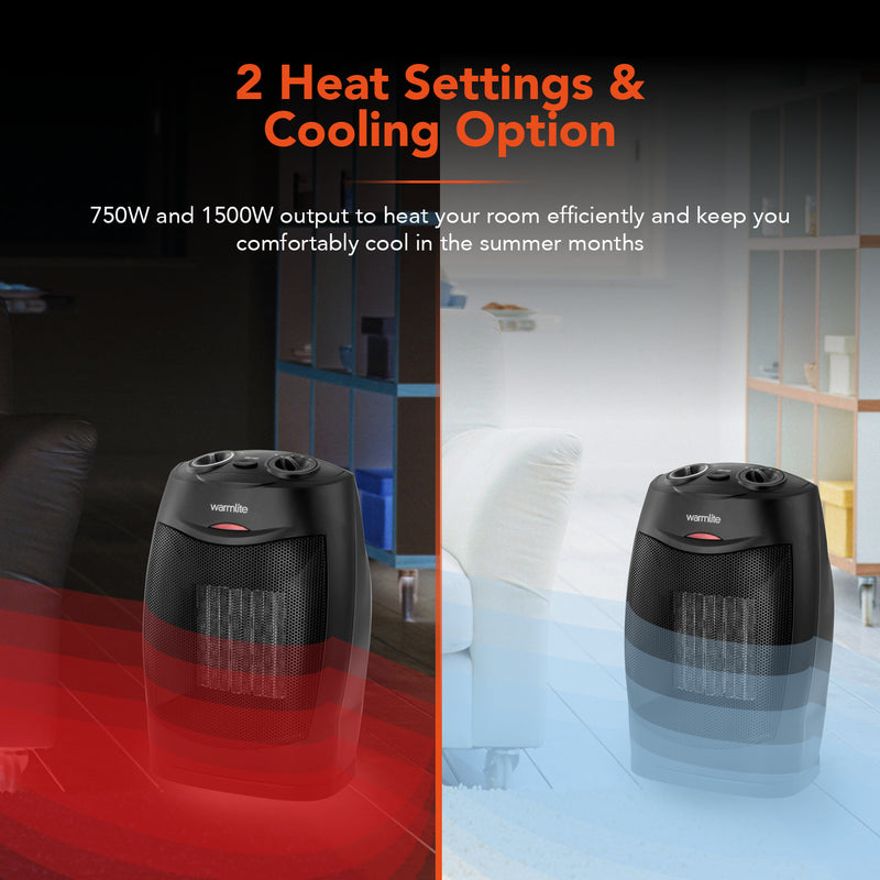 Warmlite 1500W Ceramic Fan Heater - Black