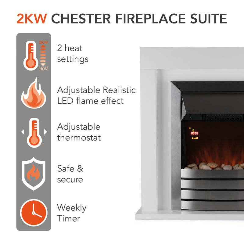 Warmlite Chester Fireplace Suite 2kw - White