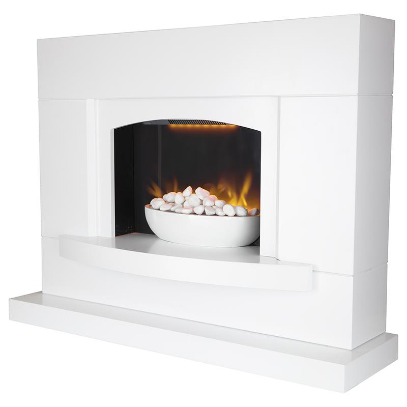 Warmlite Oxford 1.8KW Pebble Fireplace Suite White