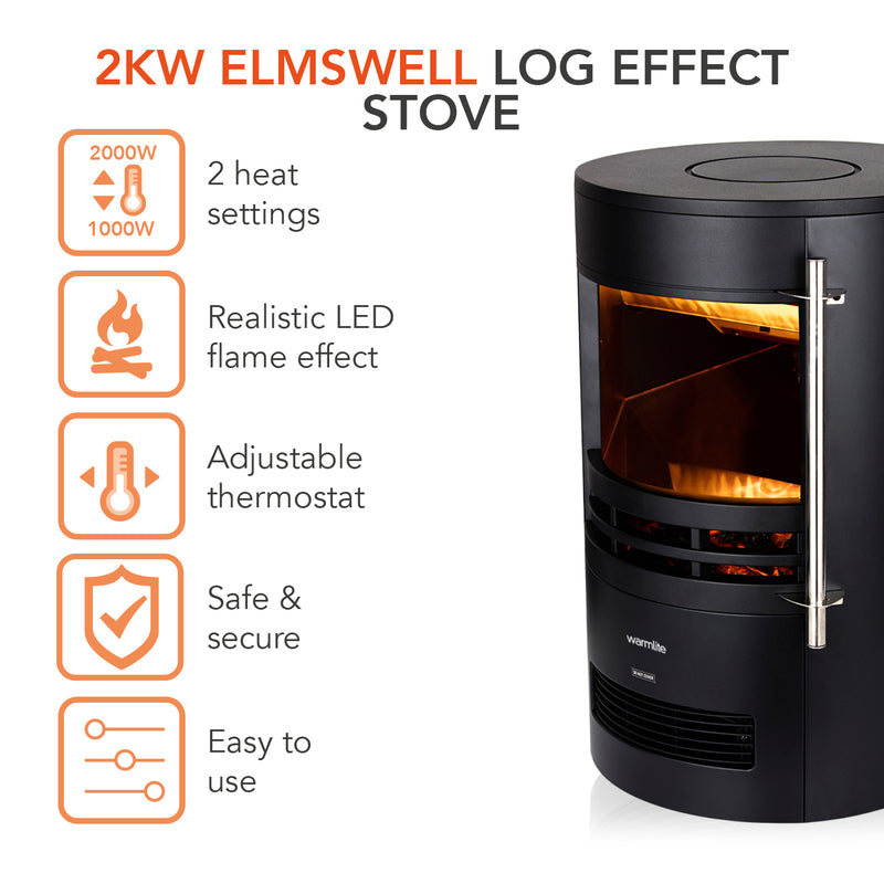 Warmlite Elmswell Round Contemporary Flame Effect Stove 2KW