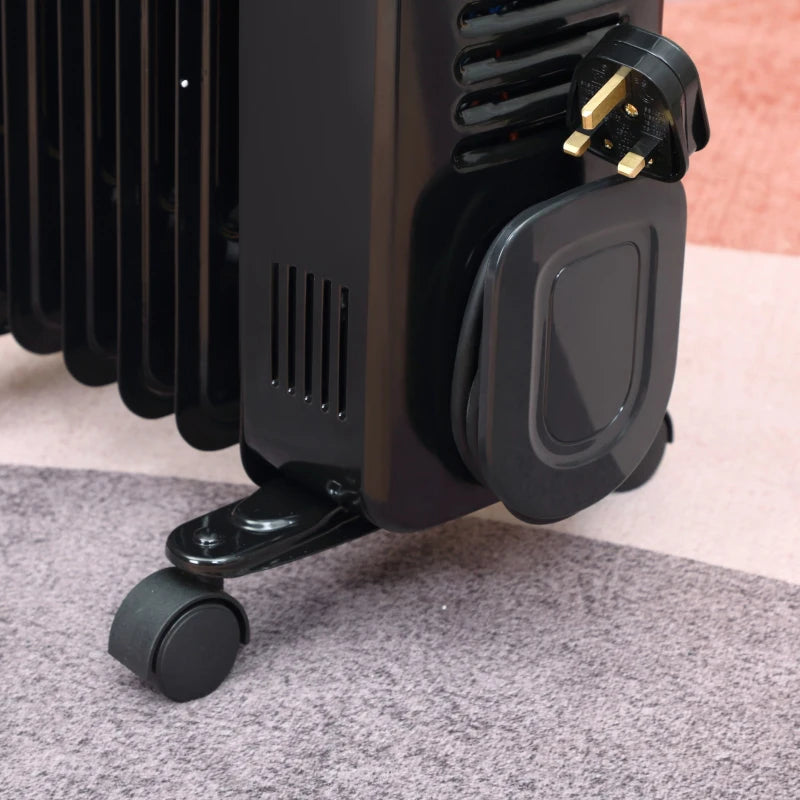 HOMCOM 1630W Black Oil Filled Radiator, 7 Fin Portable Heater w/ Timer Remote Control