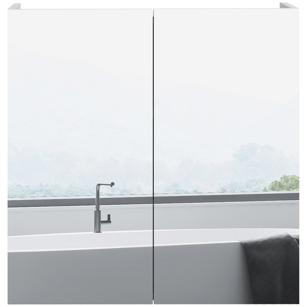 kleankin High Gloss White Bathroom Mirror Cabinet, Wall Mounted Bathroom Storage Cupboard with Adjustable Shelf, 60W x 15D x 60Hcm