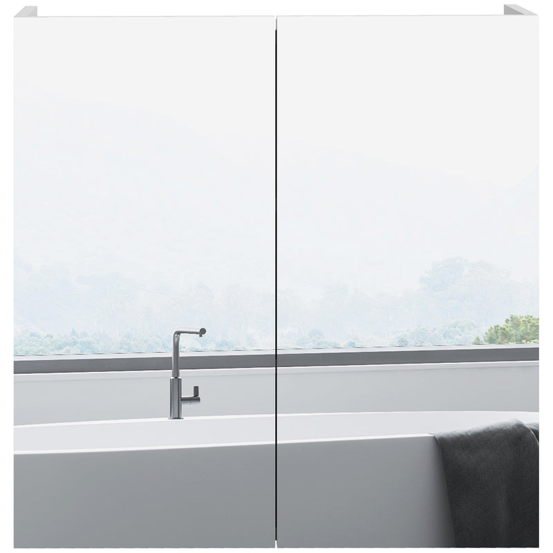 kleankin High Gloss White Bathroom Mirror Cabinet, Wall Mounted Bathroom Storage Cupboard with Adjustable Shelf, 60W x 15D x 60Hcm