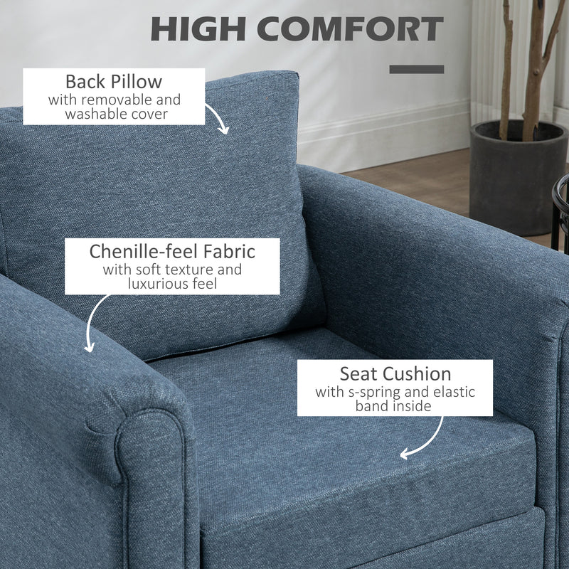 HOMCOM Vintage Armchair Fabric Accent Chair with Gourd-Shaped Rubber Wood Legs