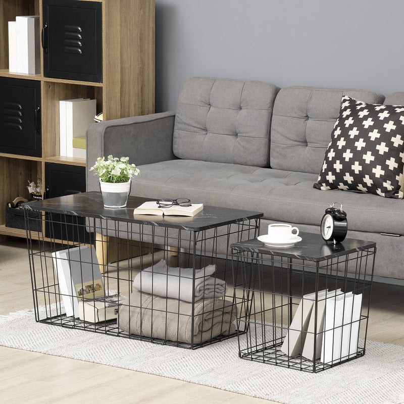HOMCOM Side Table Set of 2, Modern Coffee End Bedside Storage Tables Black
