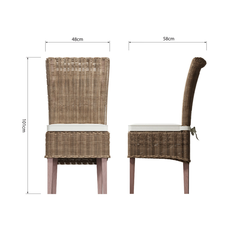 Hatton Wicker Kooboo Grey Pair of Wicker Chair with Cushion 46 x 60 x 105 cm