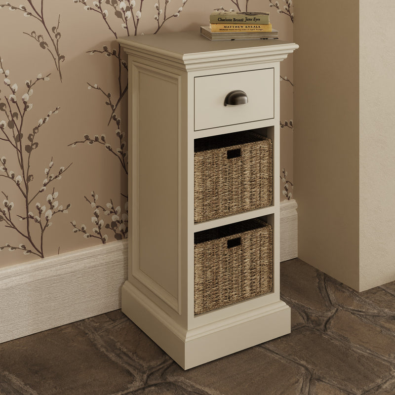 Hatton Antique White  Storage Unit 1 Drawer 2 Basket 35 x 35 x 75 cm