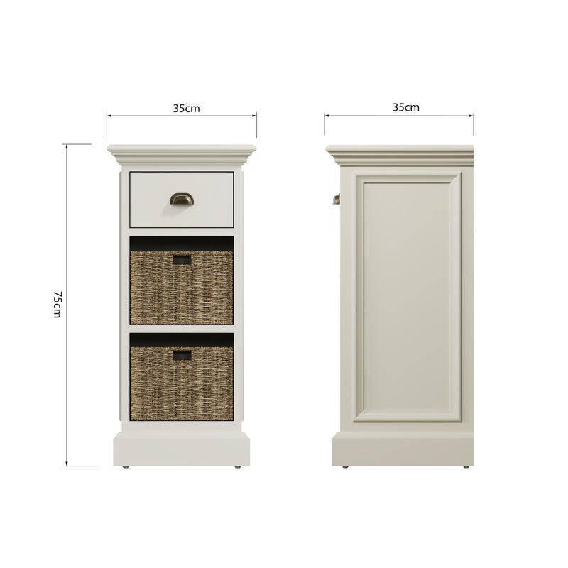 Hatton Antique White  Storage Unit 1 Drawer 2 Basket 35 x 35 x 75 cm
