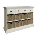 Hatton Antique White  Storage Unit 4 Drawer 8 Basket 110 x 35 x 75 cm