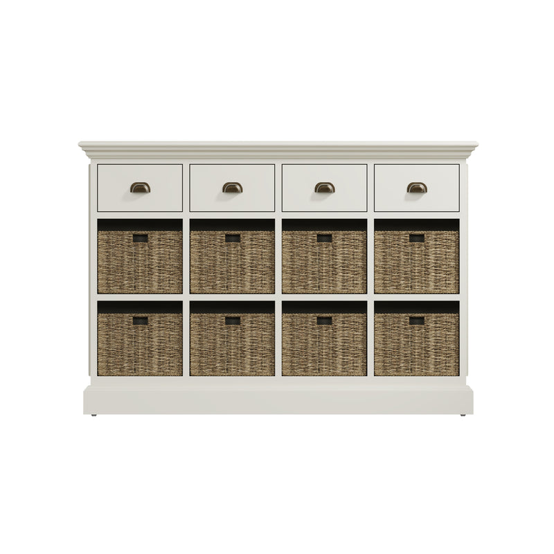 Hatton Antique White  Storage Unit 4 Drawer 8 Basket 110 x 35 x 75 cm