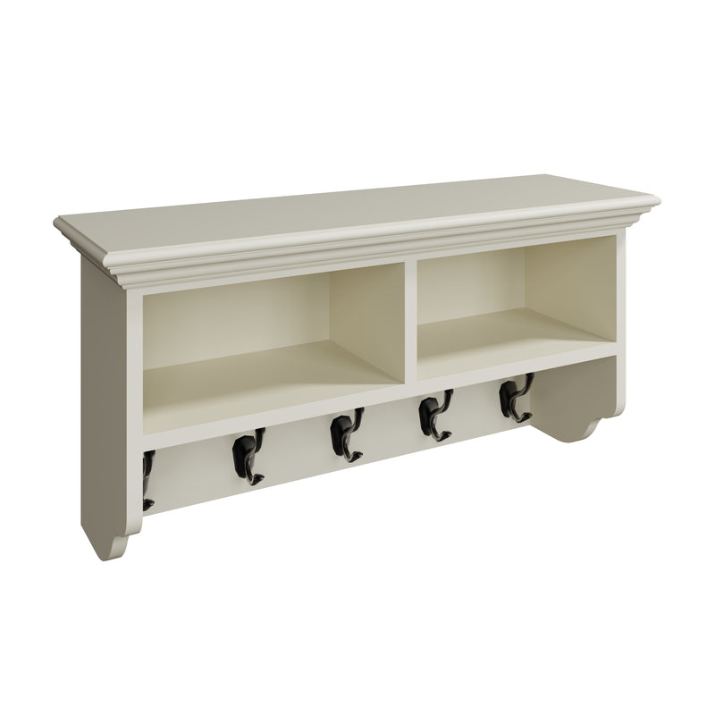 Hatton Antique White  Wall Coat Rack Unit 2 Hole 5 Coat Hook 80 x 25 x 40 cm