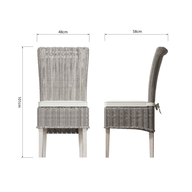 Hatton Wicker White Wash Pair of Wicker Chair with Cushion 46 x 60 x 105 cm