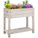 Elevated Wooden Planter Garden Grow Box with 2 tiers, 4 Pockets, 81x40x79cm