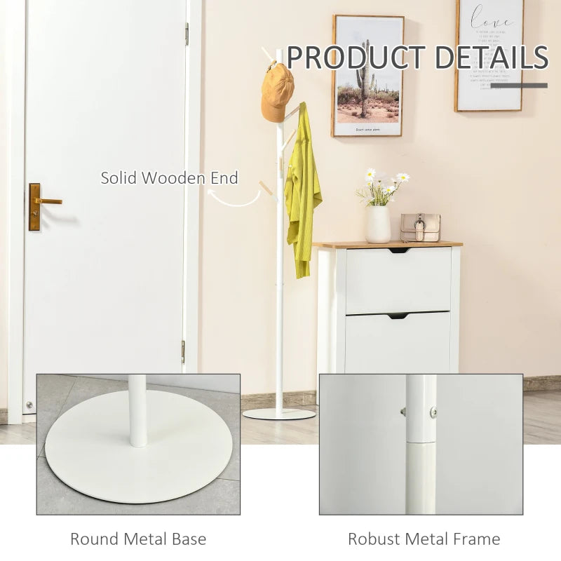 HOMCOM Coat Rack with 6 Hooks 174cm - White