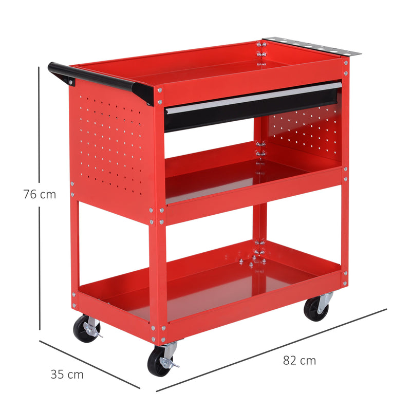 DURHAND 3-tier Tool Trolley Cart Roller Cabinet Garage Workshop With Drawer