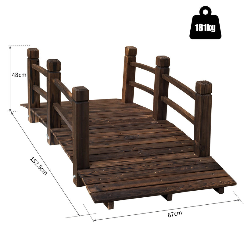 Outsunny 1.5M Wooden Garden Bridge Lawn Décor Stained Finish Arc Outdoor Pond Walkway w/ Railings Water Yard Decoration