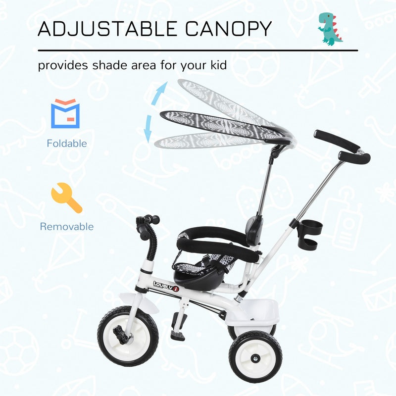 Baby Tricycle with Handle - White/Black