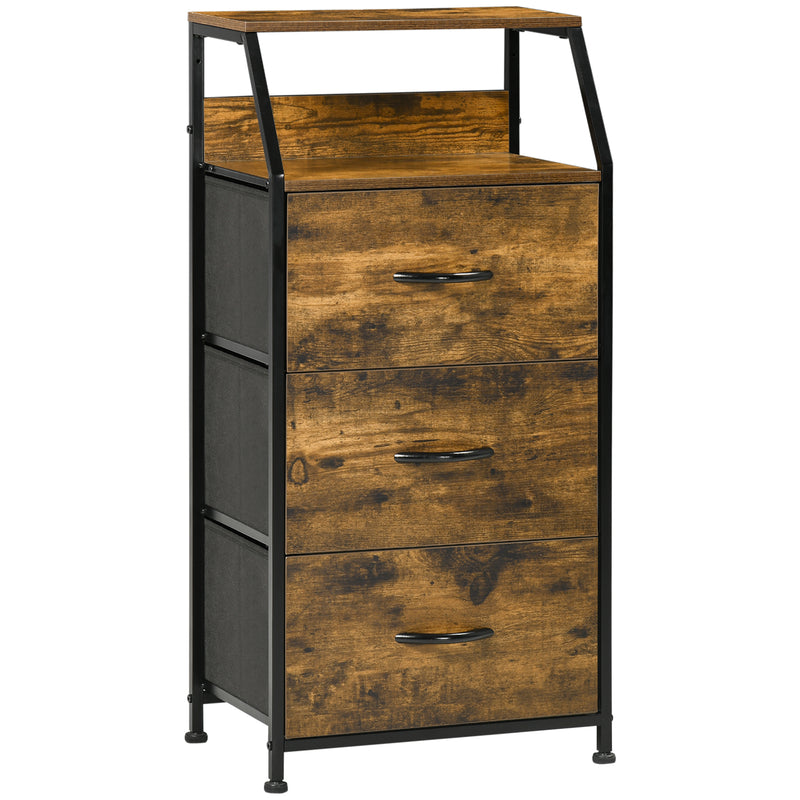 HOMCOM Industrial 3 Drawers Storage Cabinet w/ Display Shelves for Living Room