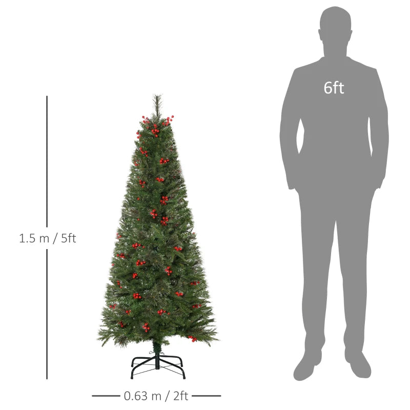 HOMCOM Christmas Tree Slim 5' with Berries