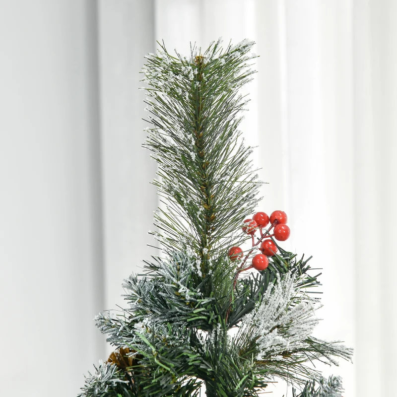 HOMCOM Christmas Tree Snow Dipped Slim 5' with Pine Cones & Berries