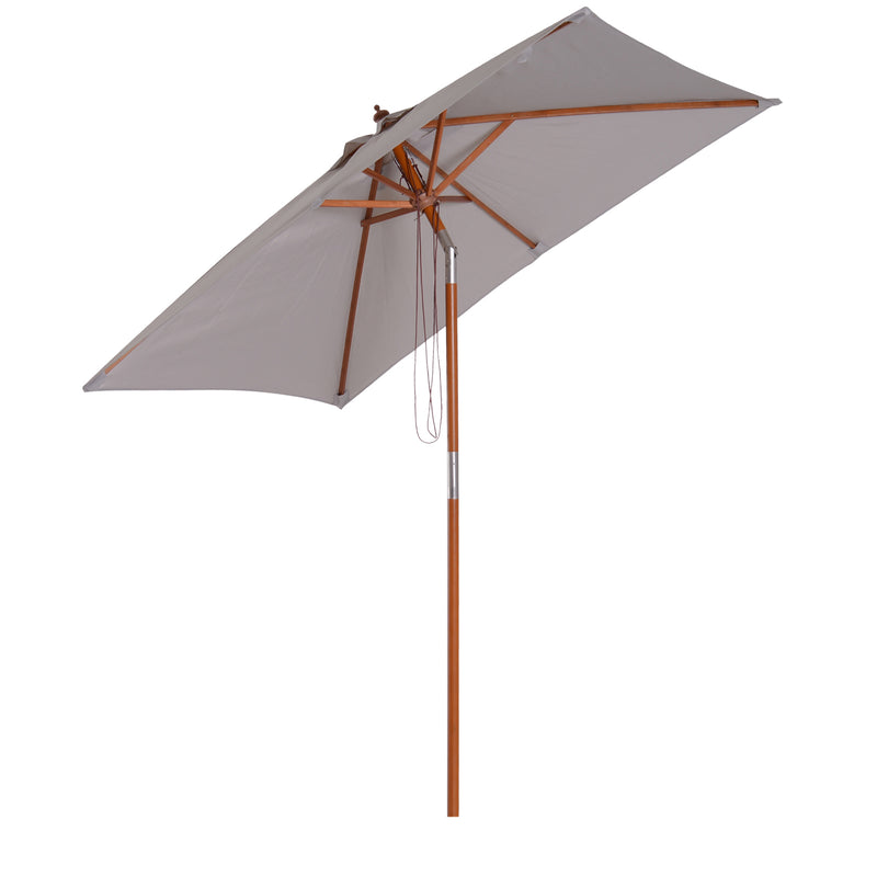 Outsunny Wooden Patio Umbrella Market Parasol Outdoor Sunshade 6 Ribs Grey