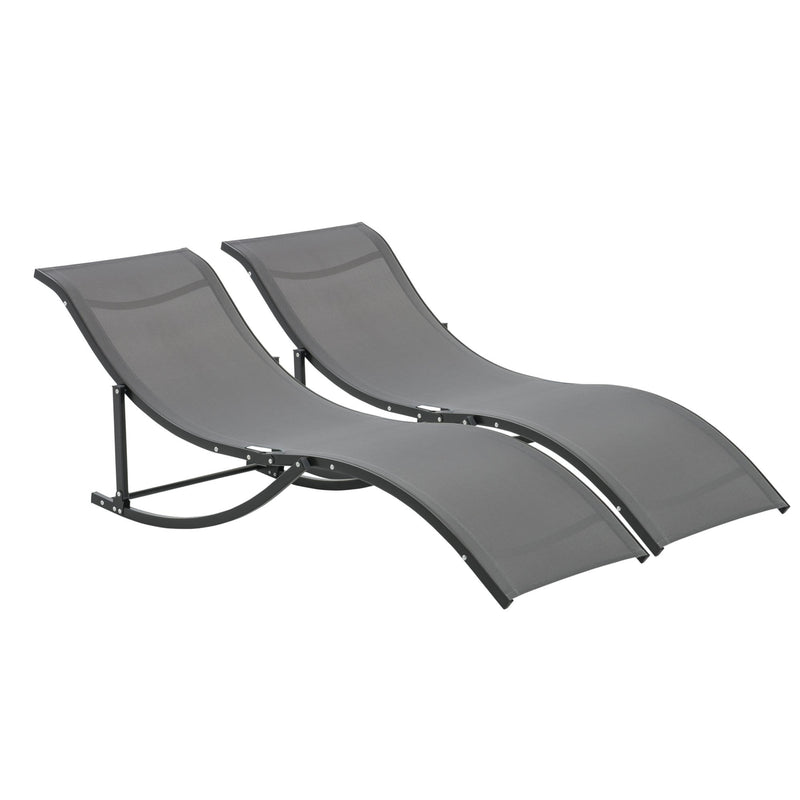 Outsunny Set of 2 Zero Gravity Lounge Chair Recliners Sun Lounger Dark Grey