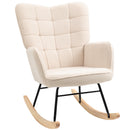 HOMCOM Wingback Rocking Chair for Nursing w/ Steel Frame and Wooden Base Beige