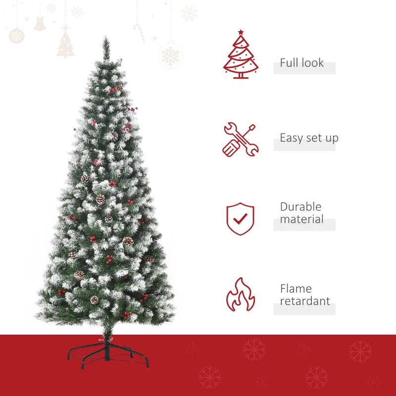 HOMCOM Christmas Tree Slim 6' with Pinecones and Berries