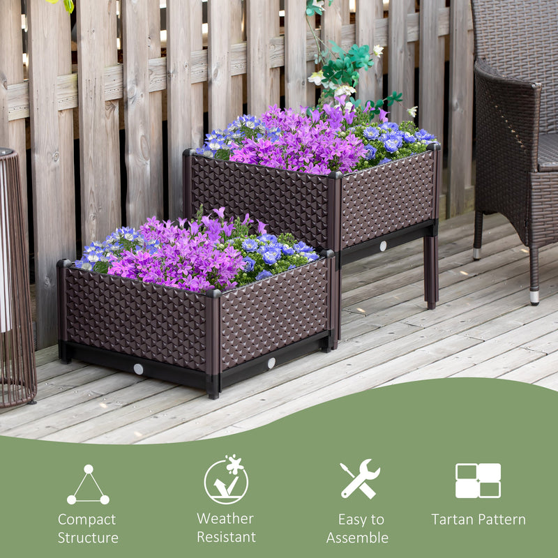 Outsunny 2-Piece Raised Garden Bed Planter Box Brown