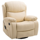 HOMCOM PU Leather Massage Recliner Chair with 8 Points and Heat, Manual Reclining Chair with Swivel Base, Footrest and Remote, Rocking Armchair, Beige