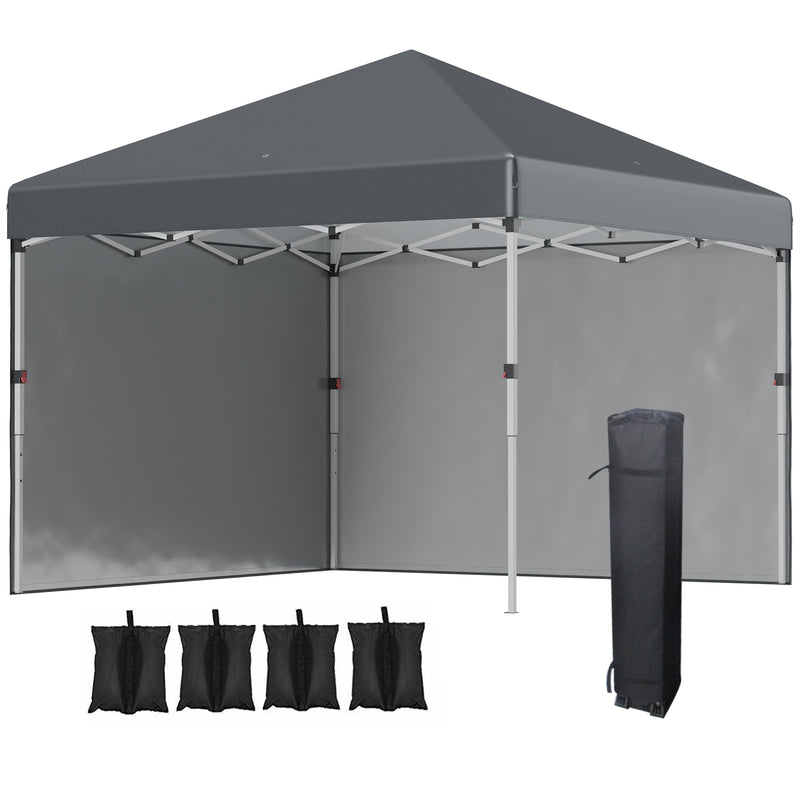 Outsunny 3x3 (M) Pop Up Gazebo Party Tent w/ 2 Sidewalls, Weight Bags Dark Grey