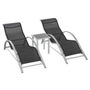Outsunny 3 Pieces Lounge Chair Set Garden Sunbathing Chair w/ Table Black