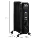 HOMCOM 1630W Black Oil Filled Radiator, 7 Fin Portable Heater w/ Timer Remote Control