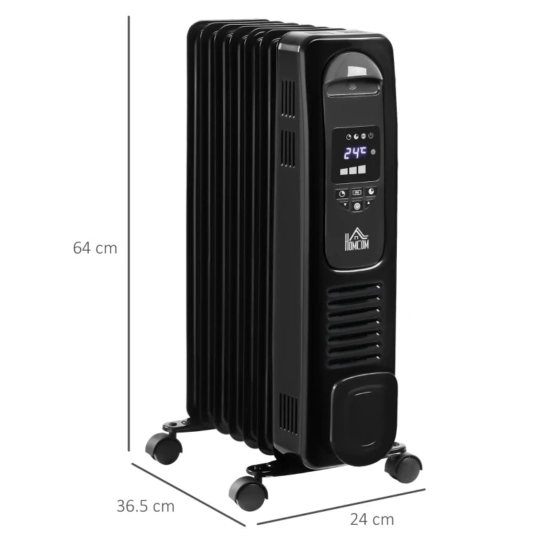 Home Savers 1630W Oil Filled Radiator, 7 Fin Portable Heater w/ Timer Remote Control Black