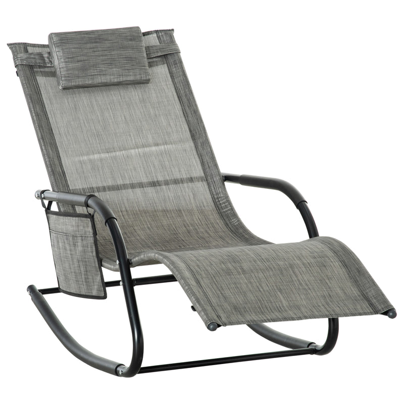 Outsunny Breathable Mesh Rocking Chair Outdoor Recliner w/ Headrest Da
